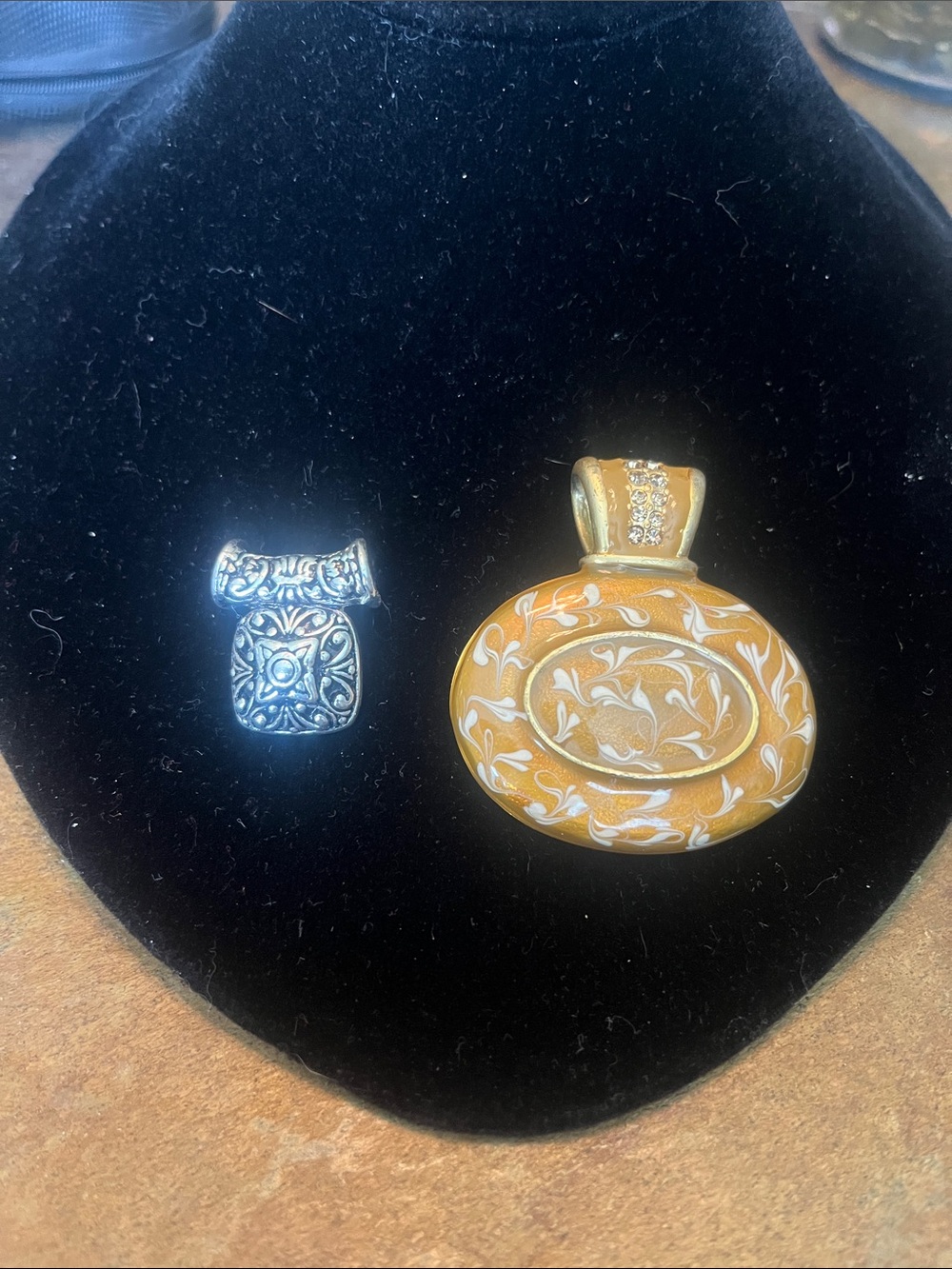 Lot Of Two. Gold Floral Enamel Oval Pendant  And Premier Designs Slider Pendant.